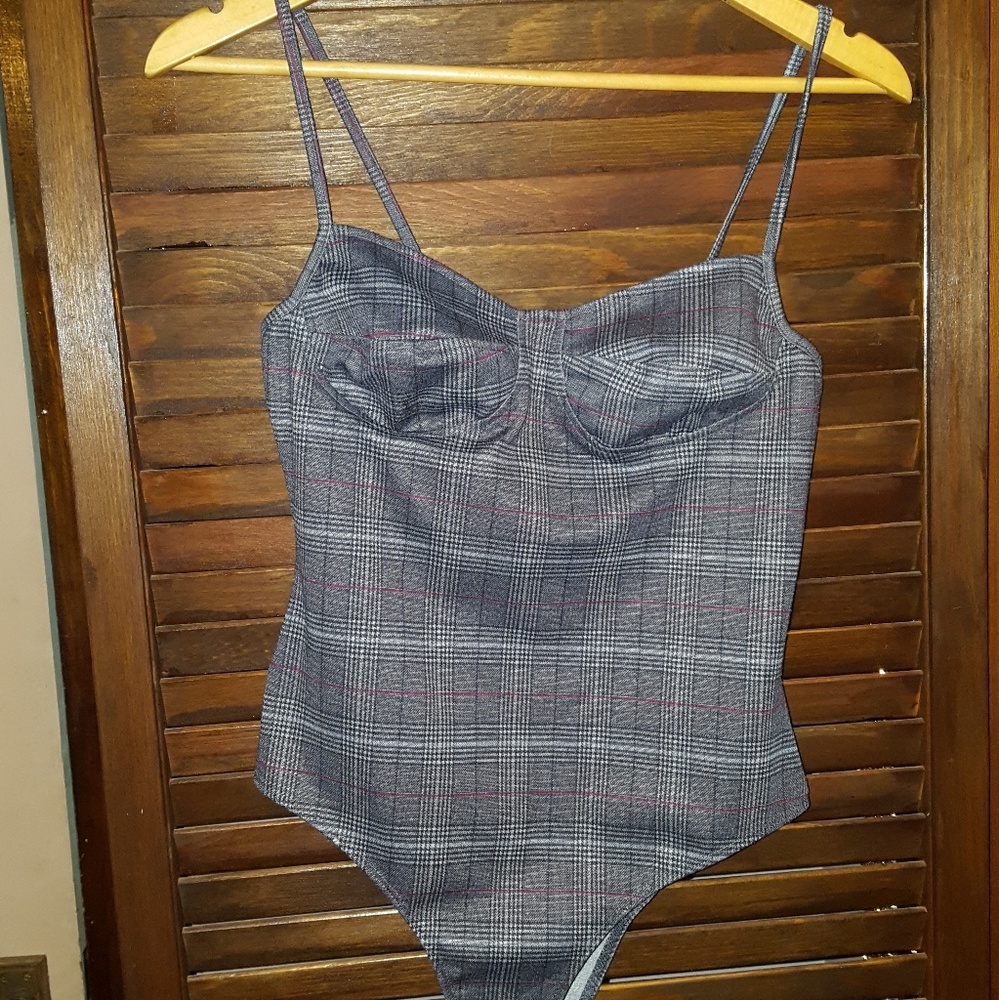 Grey plaid bodysuit Forever 21